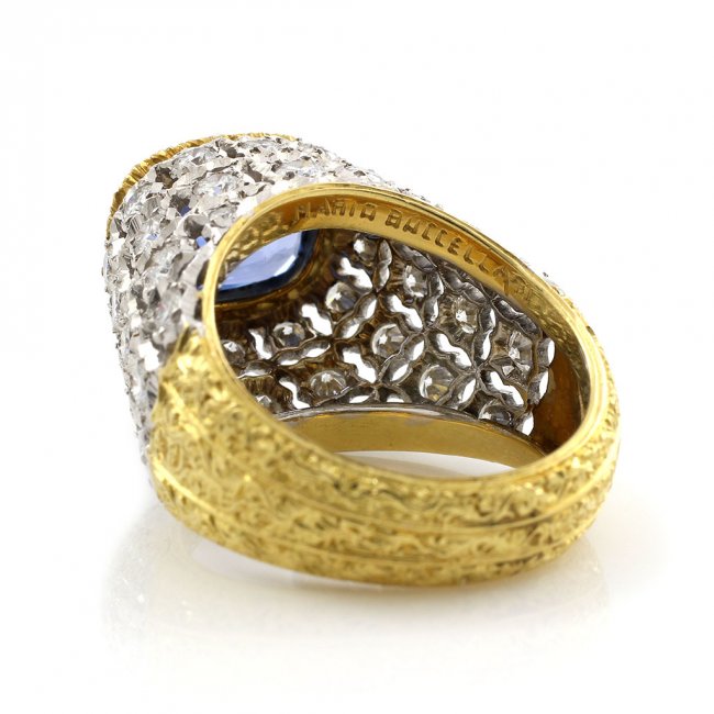 Buccellati 1.85 Carat Sapphire 0.90 Carat Diamond 18K Yellow Gold Cocktail Ring