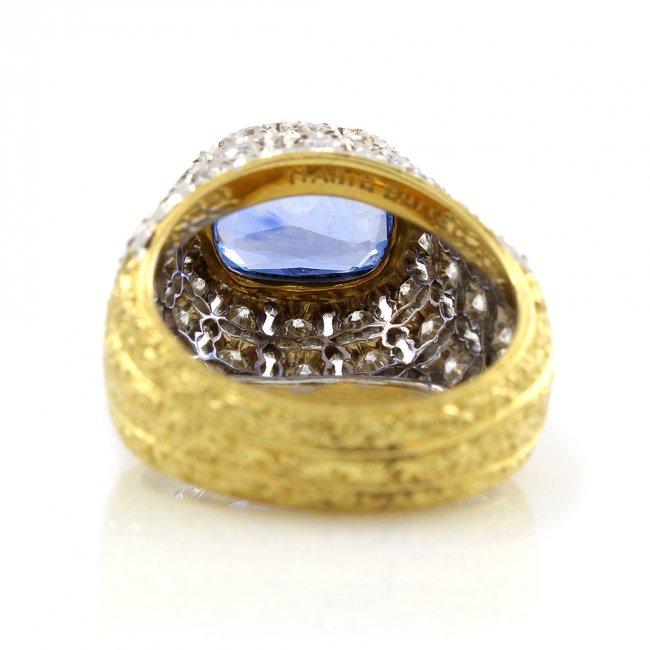 Buccellati 1.85 Carat Sapphire 0.90 Carat Diamond 18K Yellow Gold Cocktail Ring