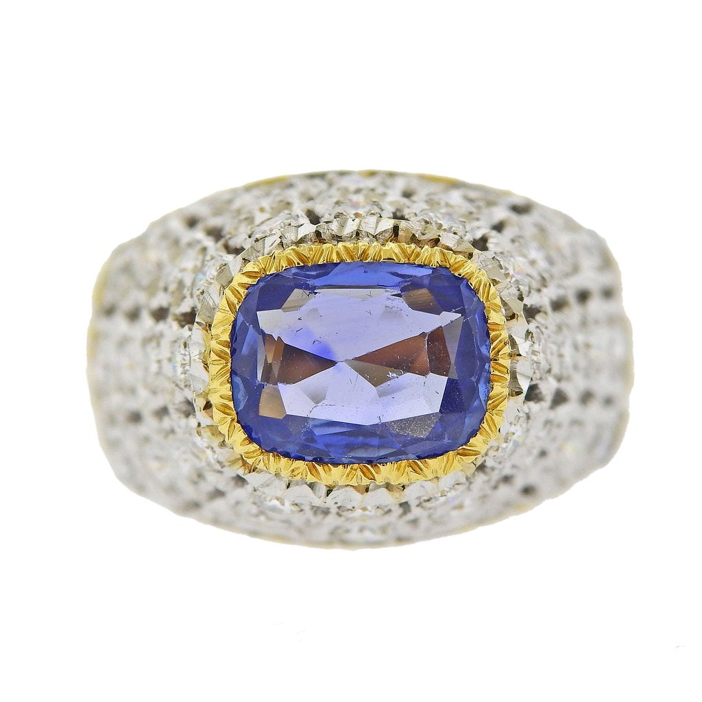 Buccellati 1.85 Carat Sapphire 0.90 Carat Diamond 18K Yellow Gold Cocktail Ring