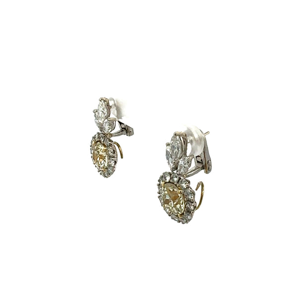 5.06 Carat Old European Cut O–Q VS Diamond Two-Tone Gold Halo Drop Earrings