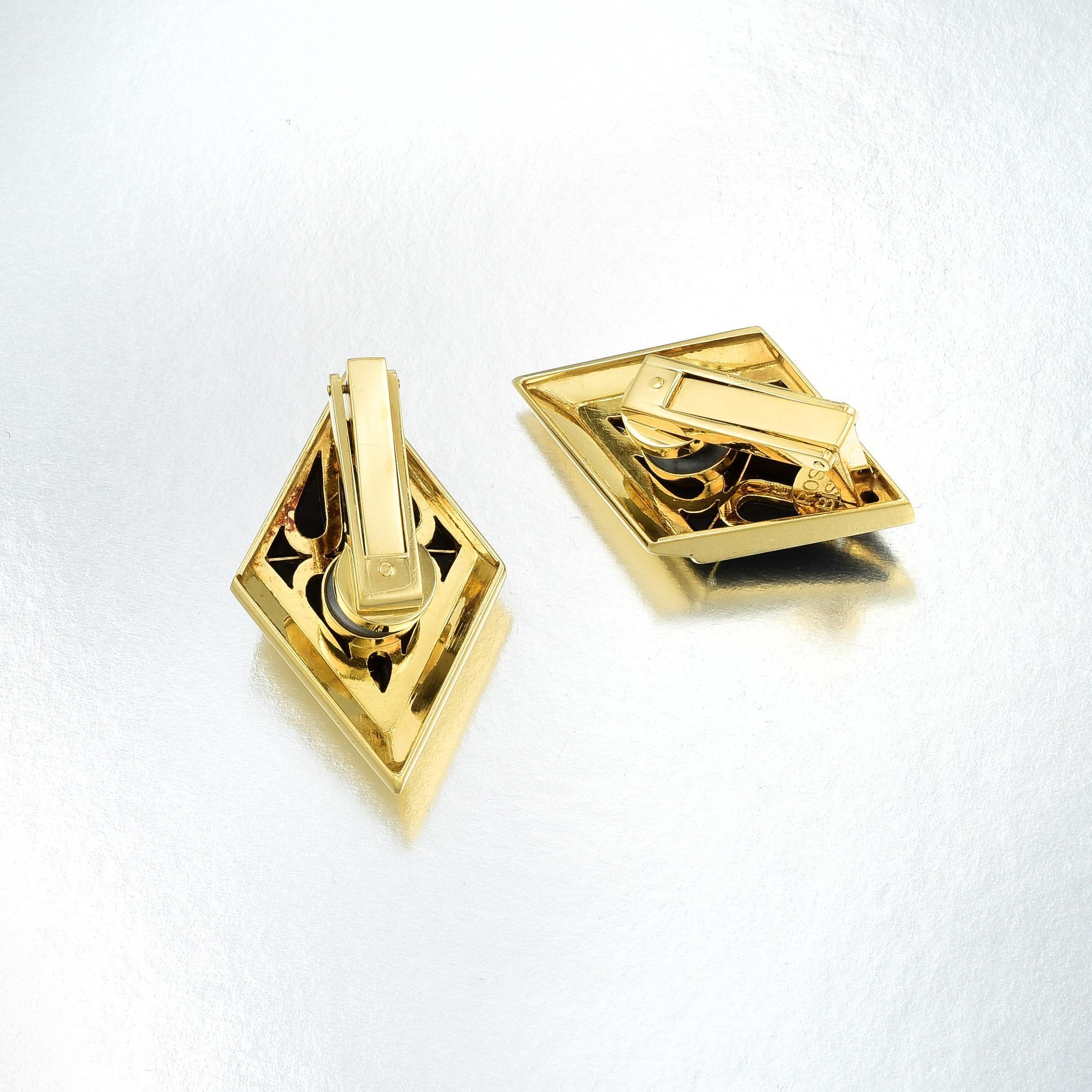 0.20ct Diamond 14K Yellow Gold & Onyx Geometric Art Deco Clip-On Earrings