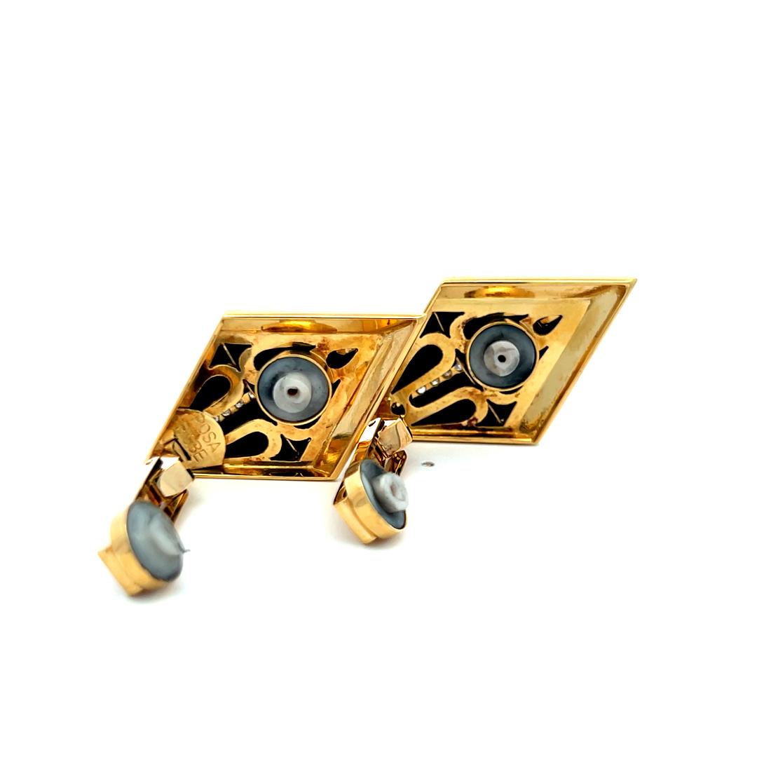 0.20ct Diamond 14K Yellow Gold & Onyx Geometric Art Deco Clip-On Earrings