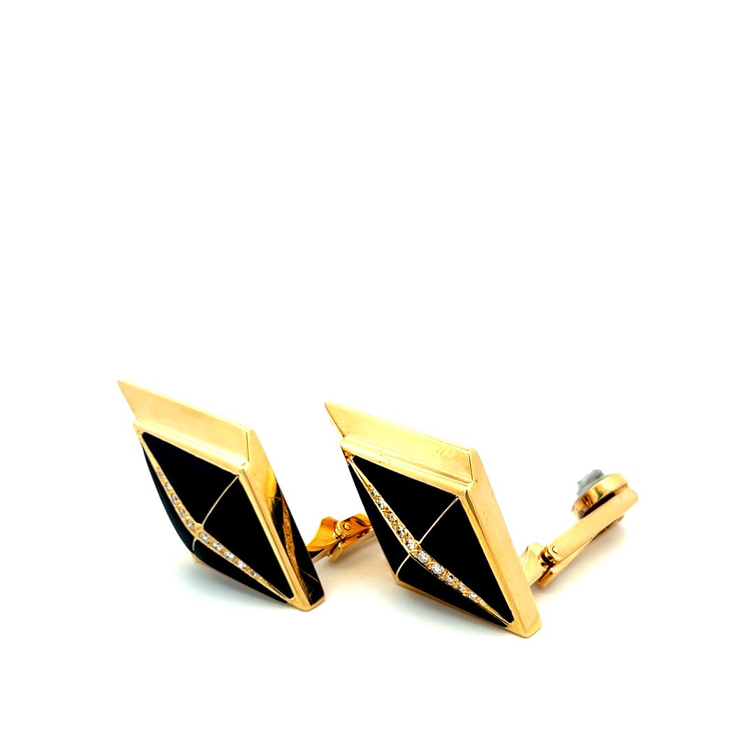 0.20ct Diamond 14K Yellow Gold & Onyx Geometric Art Deco Clip-On Earrings