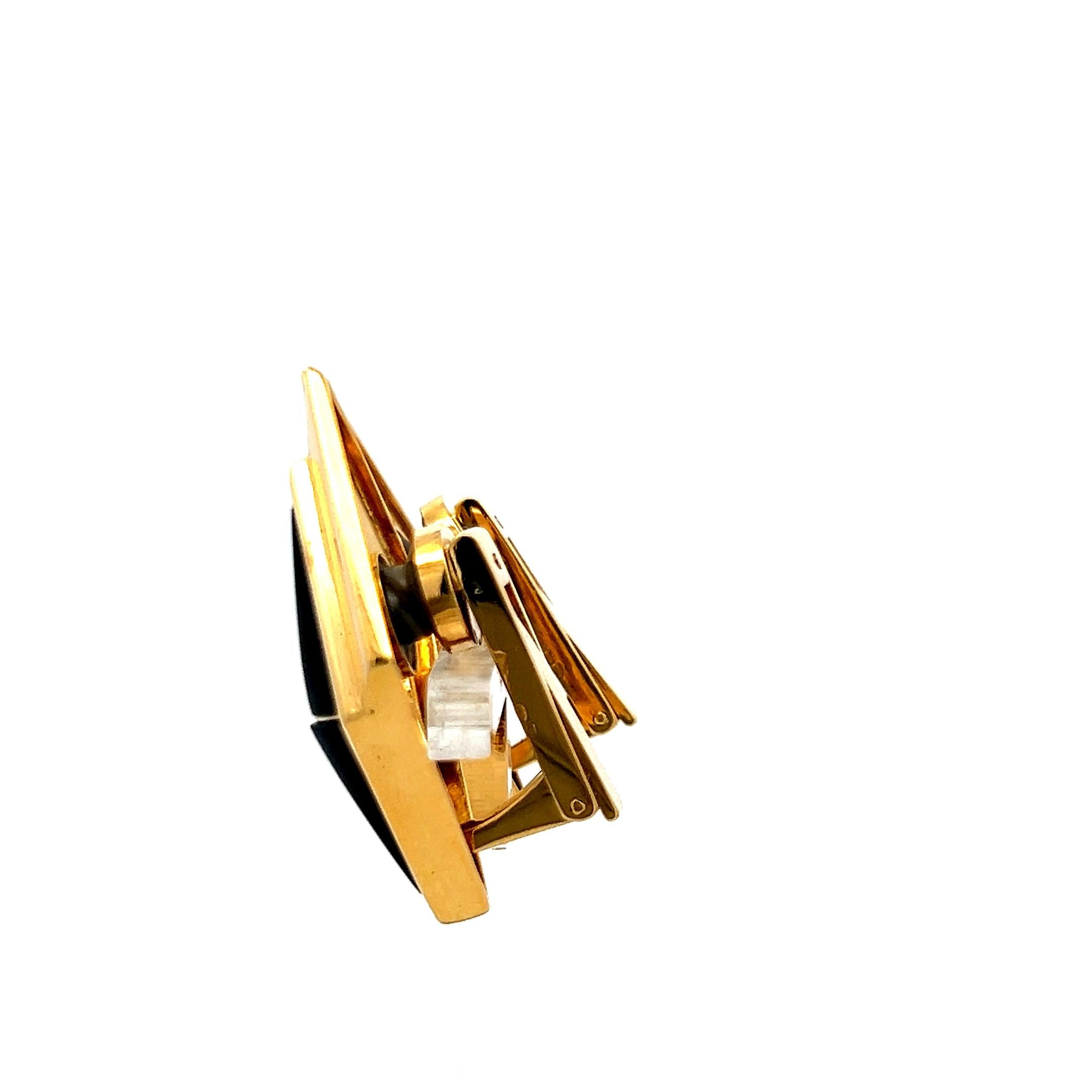 0.20ct Diamond 14K Yellow Gold & Onyx Geometric Art Deco Clip-On Earrings