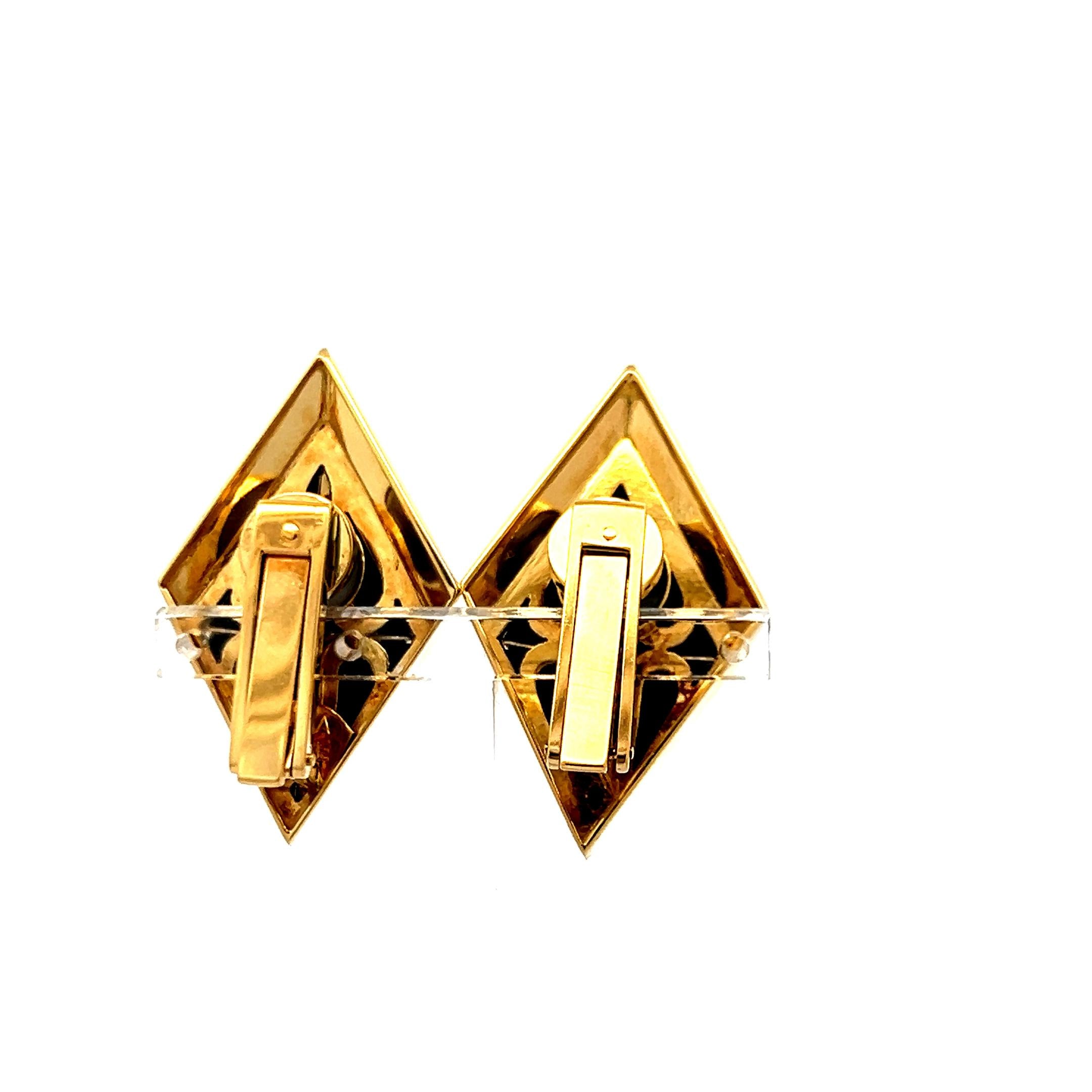 0.20ct Diamond 14K Yellow Gold & Onyx Geometric Art Deco Clip-On Earrings