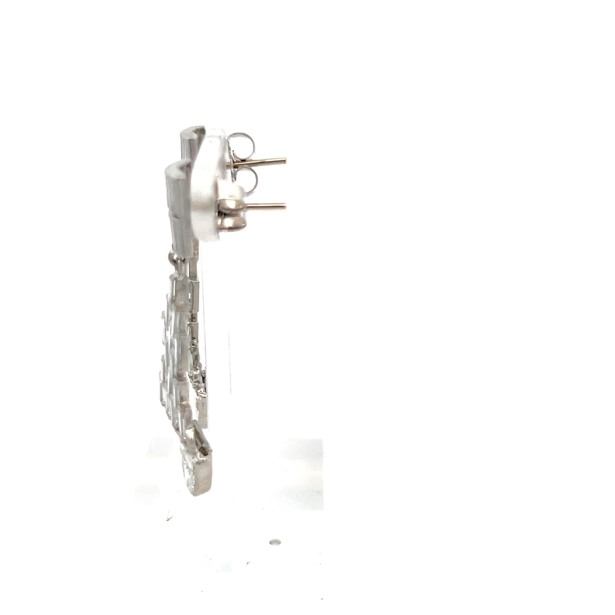 5.32 Carat Baguette and Half Moon and Round Diamond Platinum Dangling Earrings