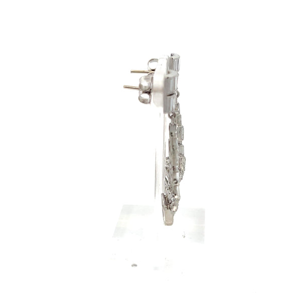 5.32 Carat Baguette and Half Moon and Round Diamond Platinum Dangling Earrings
