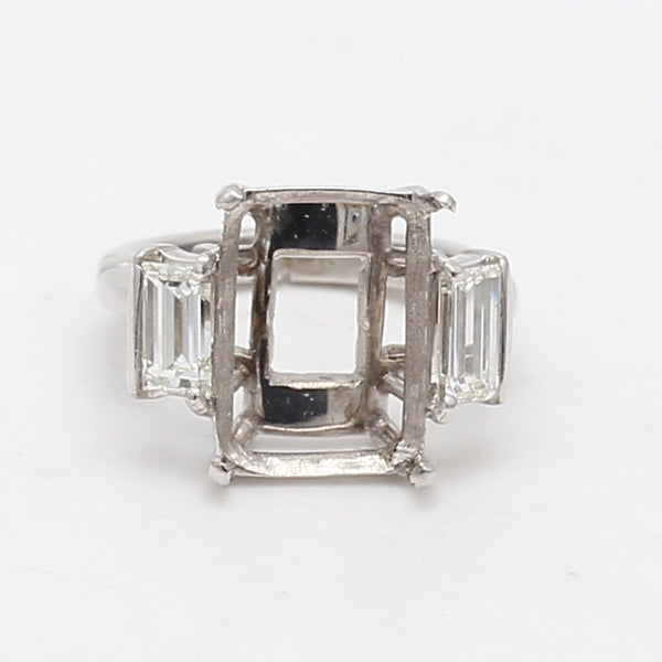 0.80 Carat Emerald Cut L VS2 Diamond Platinum Semi Mount Ring