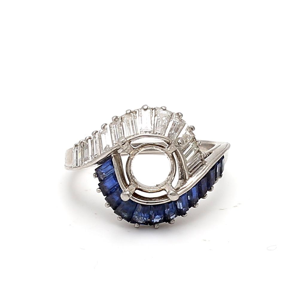 Platinum Semi Mount Ring with 1.1 Ct. Diamond & Sapphire Fits 8.38*8.47mm Size 7