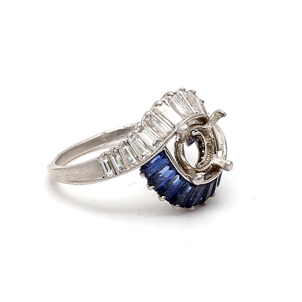 Platinum Semi Mount Ring with 1.1 Ct. Diamond & Sapphire Fits 8.38*8.47mm Size 7