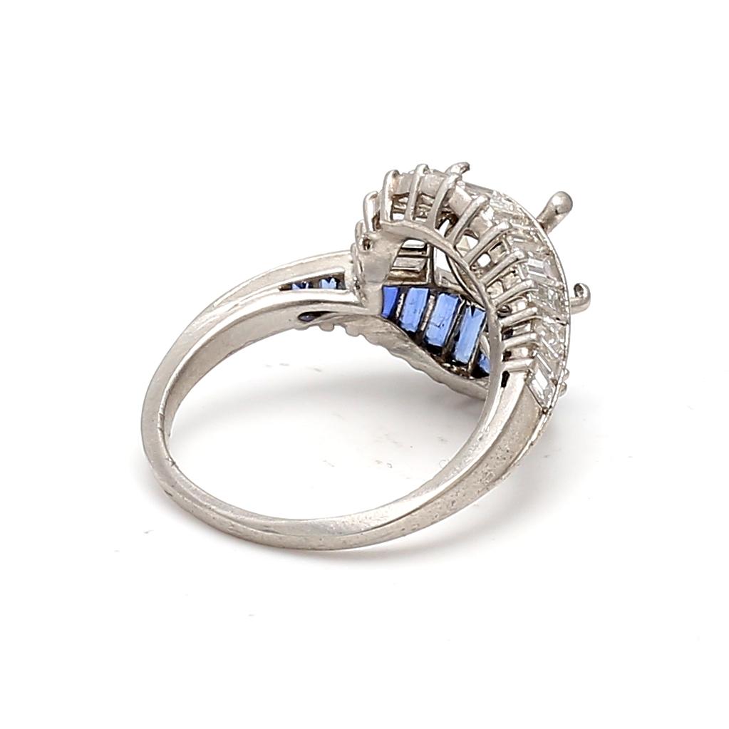 Platinum Semi Mount Ring with 1.1 Ct. Diamond & Sapphire Fits 8.38*8.47mm Size 7