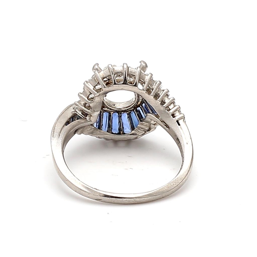 Platinum Semi Mount Ring with 1.1 Ct. Diamond & Sapphire Fits 8.38*8.47mm Size 7