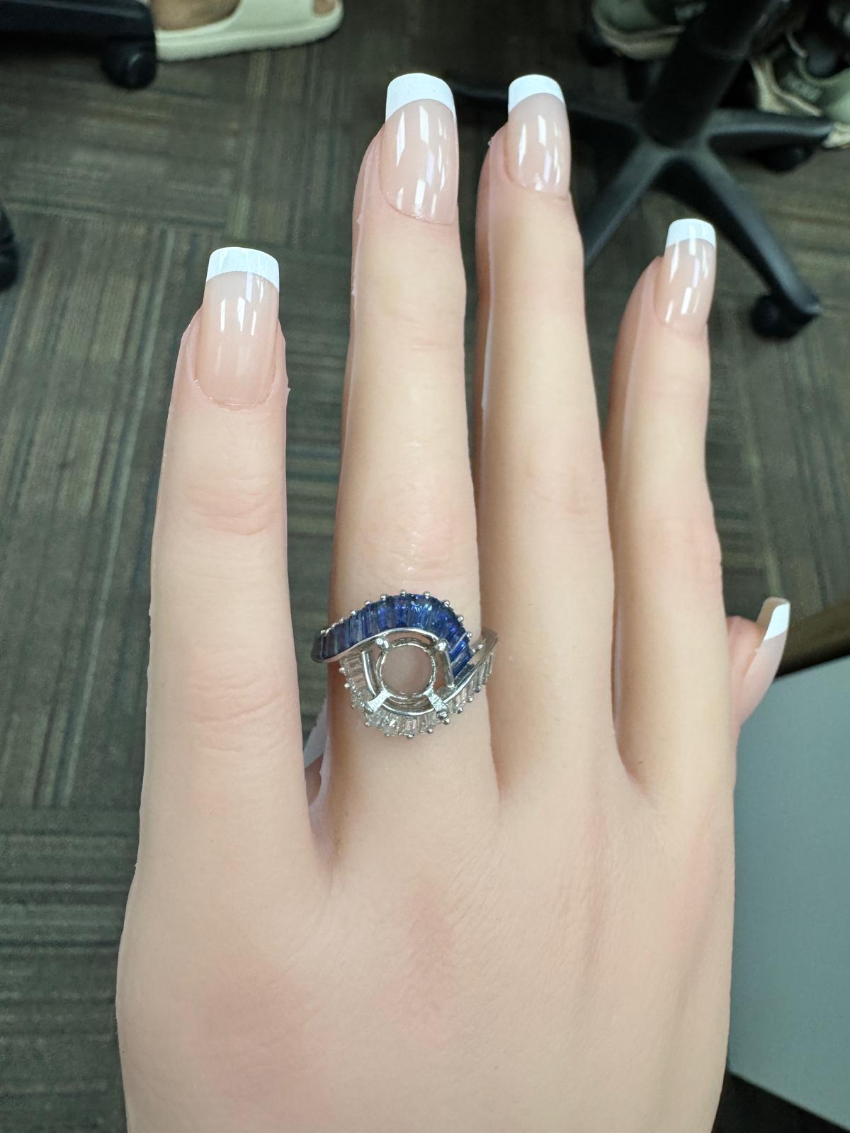 Platinum Semi Mount Ring with 1.1 Ct. Diamond & Sapphire Fits 8.38*8.47mm Size 7