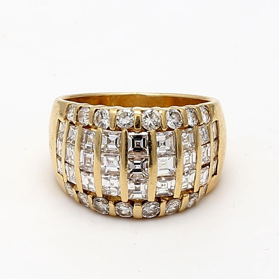 2.20 Carat Asscher and Round Brilliant Diamond 18K Yellow Gold Cocktail Ring