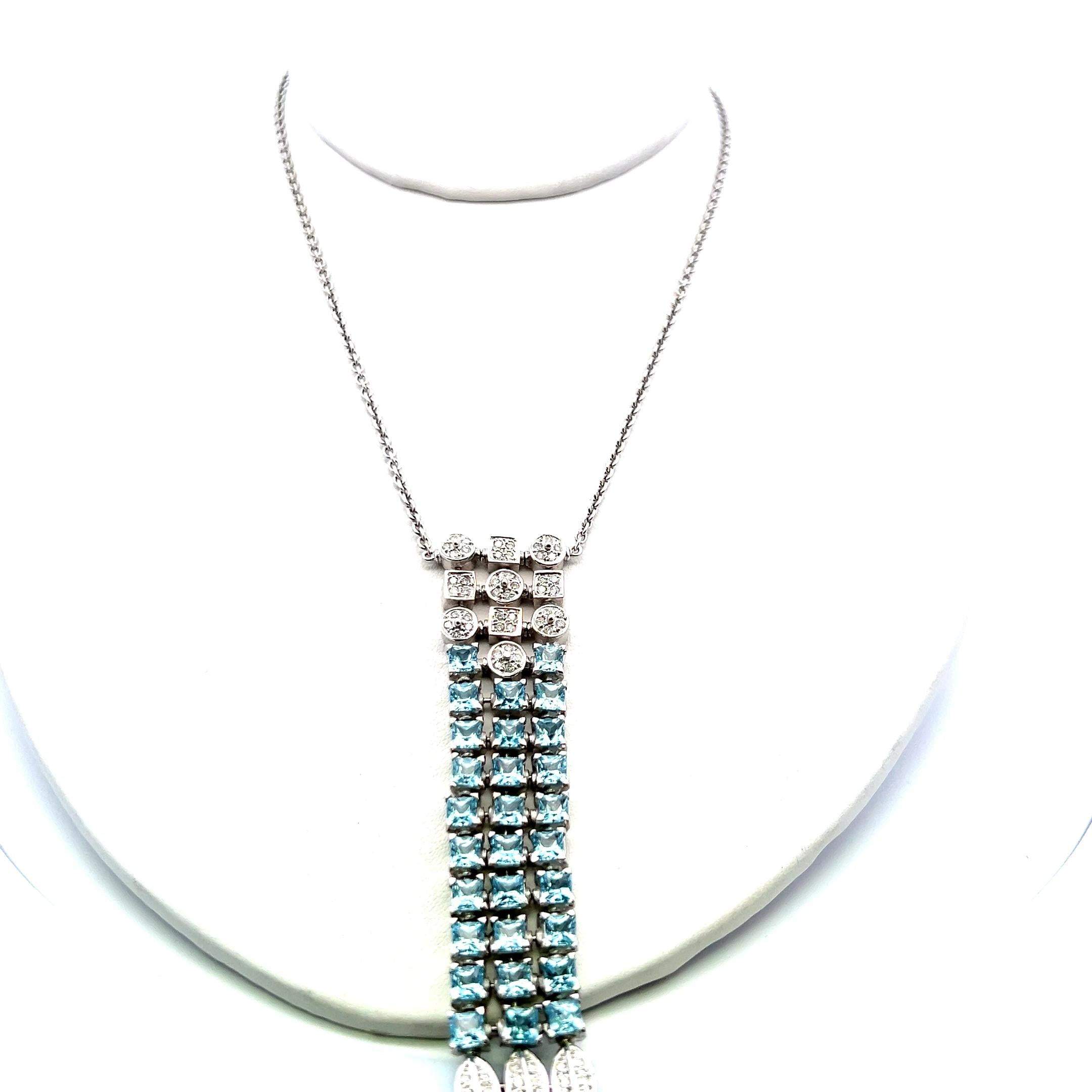 18K WG Pendant Necklace with 1.56 Carat Round Diamonds and 8.23 Carat Blue Topaz