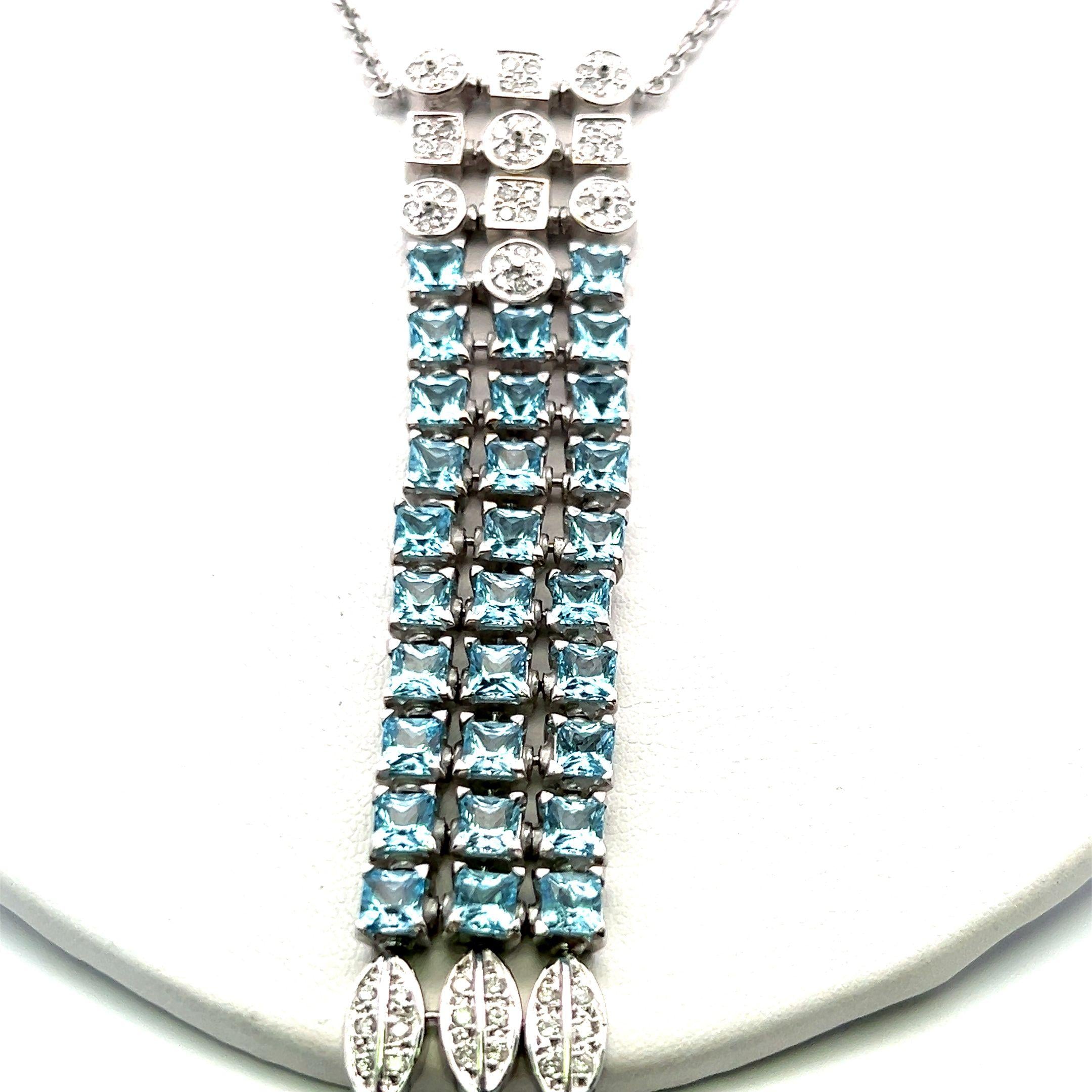 18K WG Pendant Necklace with 1.56 Carat Round Diamonds and 8.23 Carat Blue Topaz