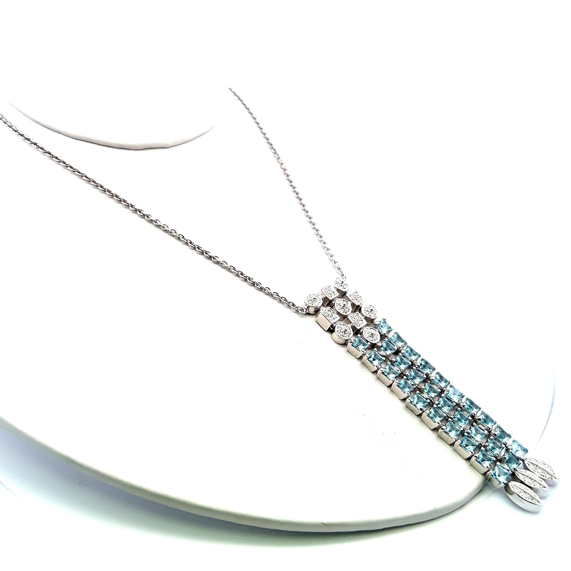 18K WG Pendant Necklace with 1.56 Carat Round Diamonds and 8.23 Carat Blue Topaz