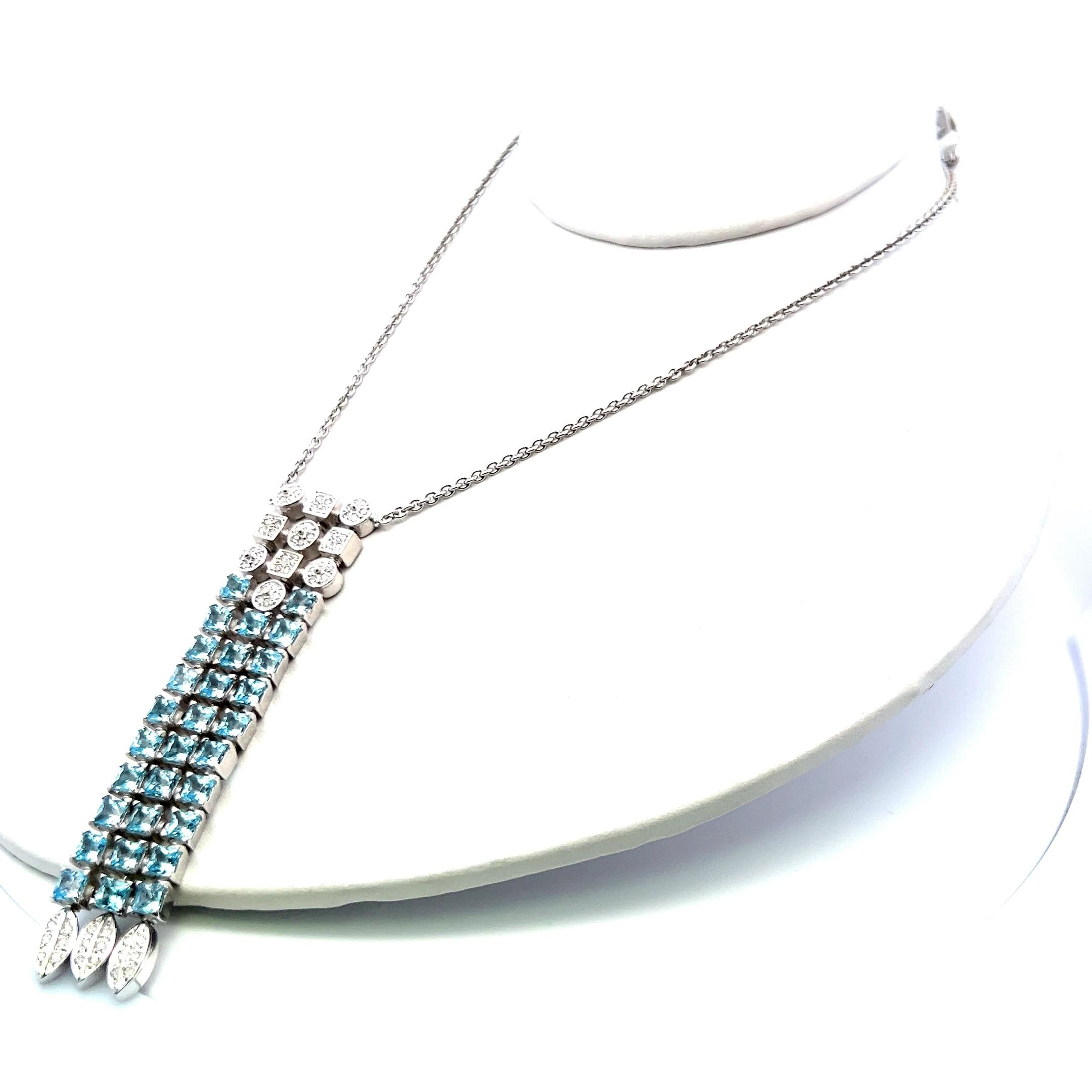 18K WG Pendant Necklace with 1.56 Carat Round Diamonds and 8.23 Carat Blue Topaz