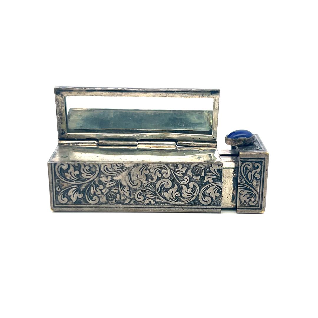 Antique 35.40 Grams Silver Lipstick Box with Mirror