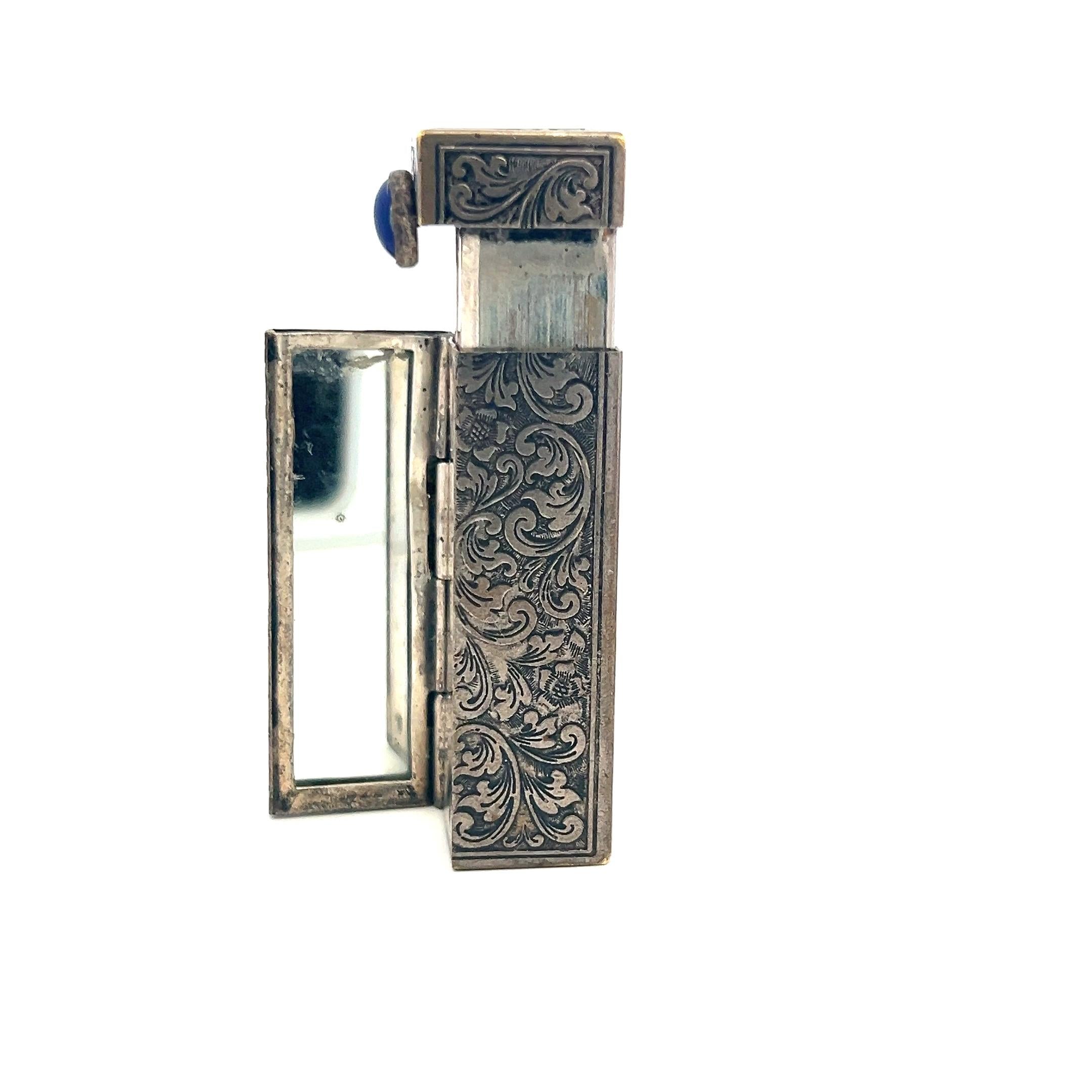 Antique 35.40 Grams Silver Lipstick Box with Mirror