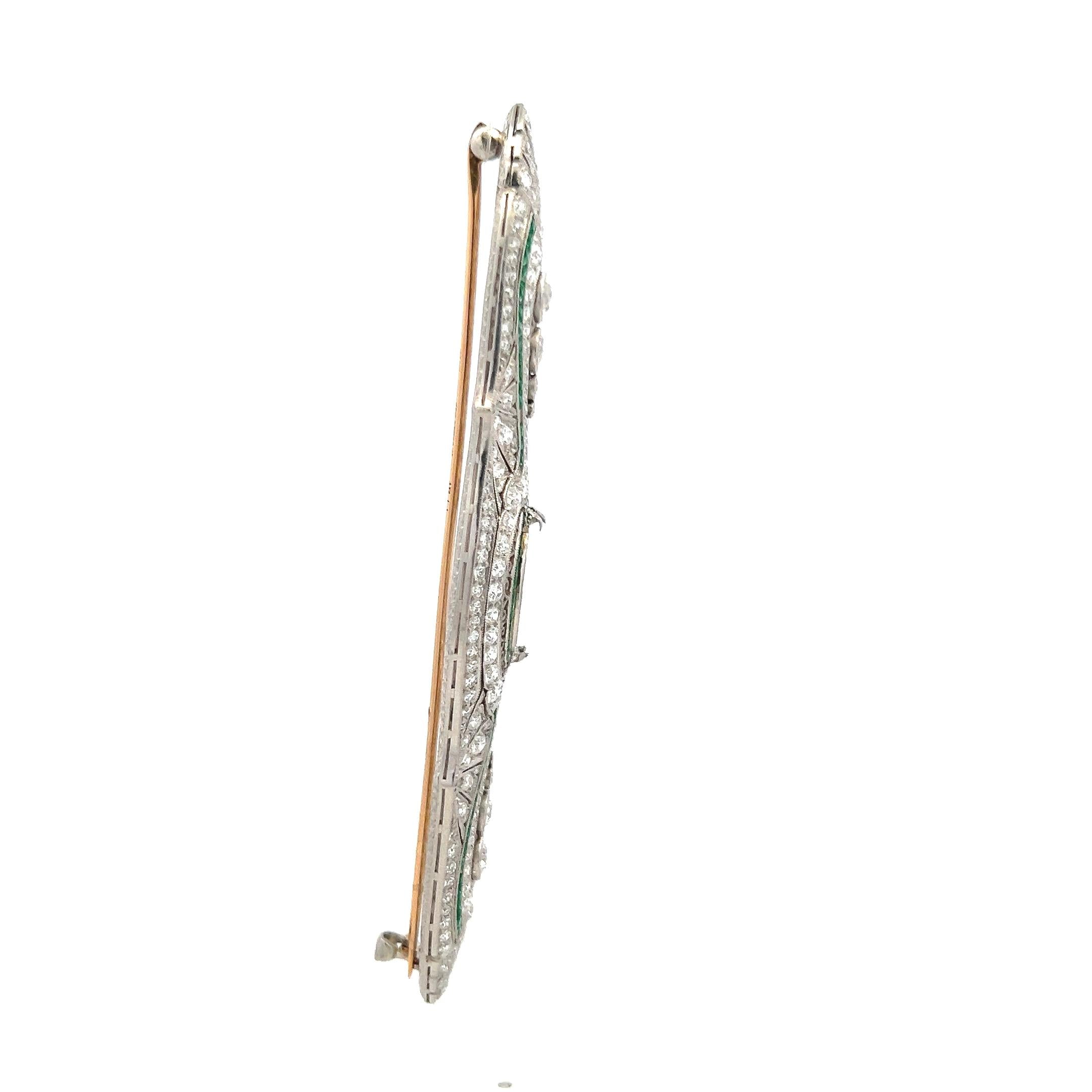 Tiffany & Co 6.00 Carat Round Diamond 1.50 Carat Emerald Platinum Pin