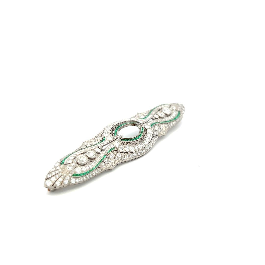 Tiffany & Co 6.00 Carat Round Diamond 1.50 Carat Emerald Platinum Pin