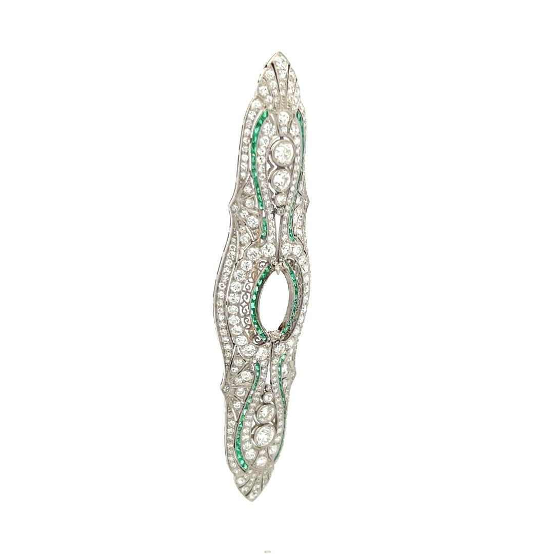 Tiffany & Co 6.00 Carat Round Diamond 1.50 Carat Emerald Platinum Pin