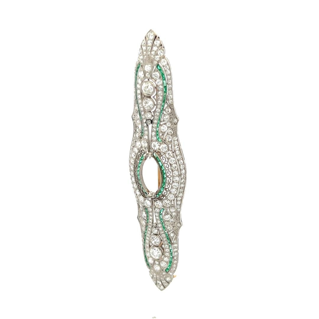 Tiffany & Co 6.00 Carat Round Diamond 1.50 Carat Emerald Platinum Pin