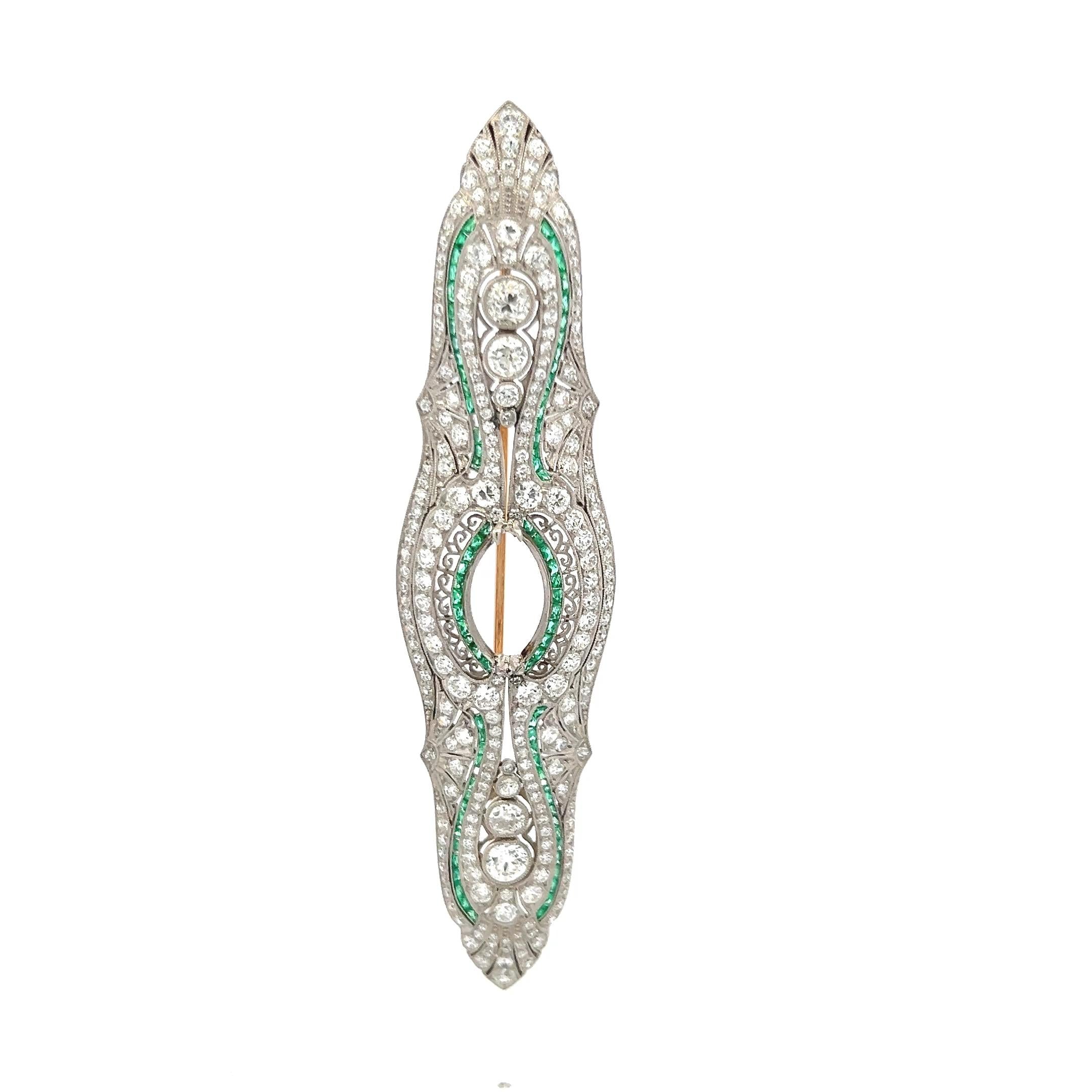 Tiffany & Co 6.00 Carat Round Diamond 1.50 Carat Emerald Platinum Pin