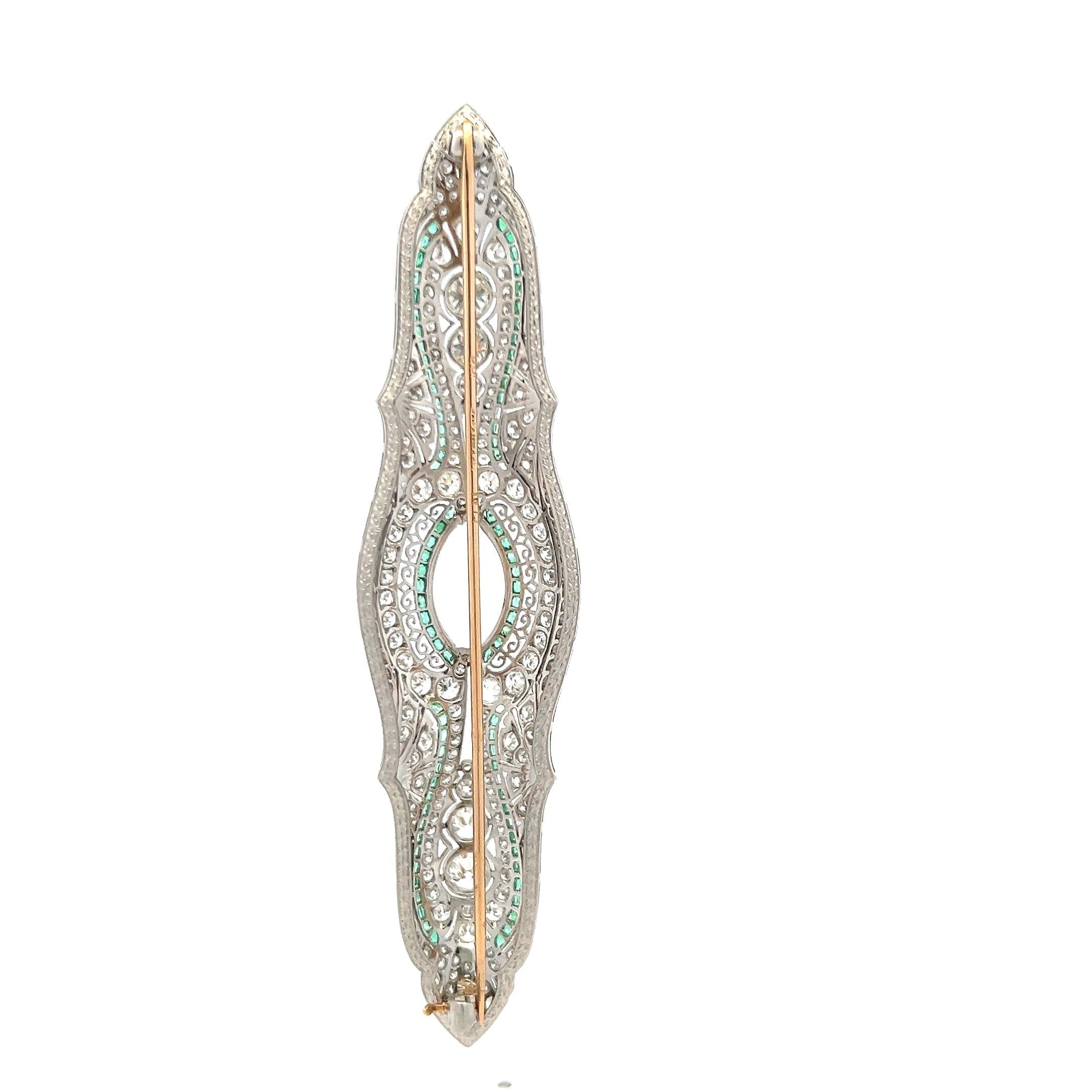 Tiffany & Co 6.00 Carat Round Diamond 1.50 Carat Emerald Platinum Pin