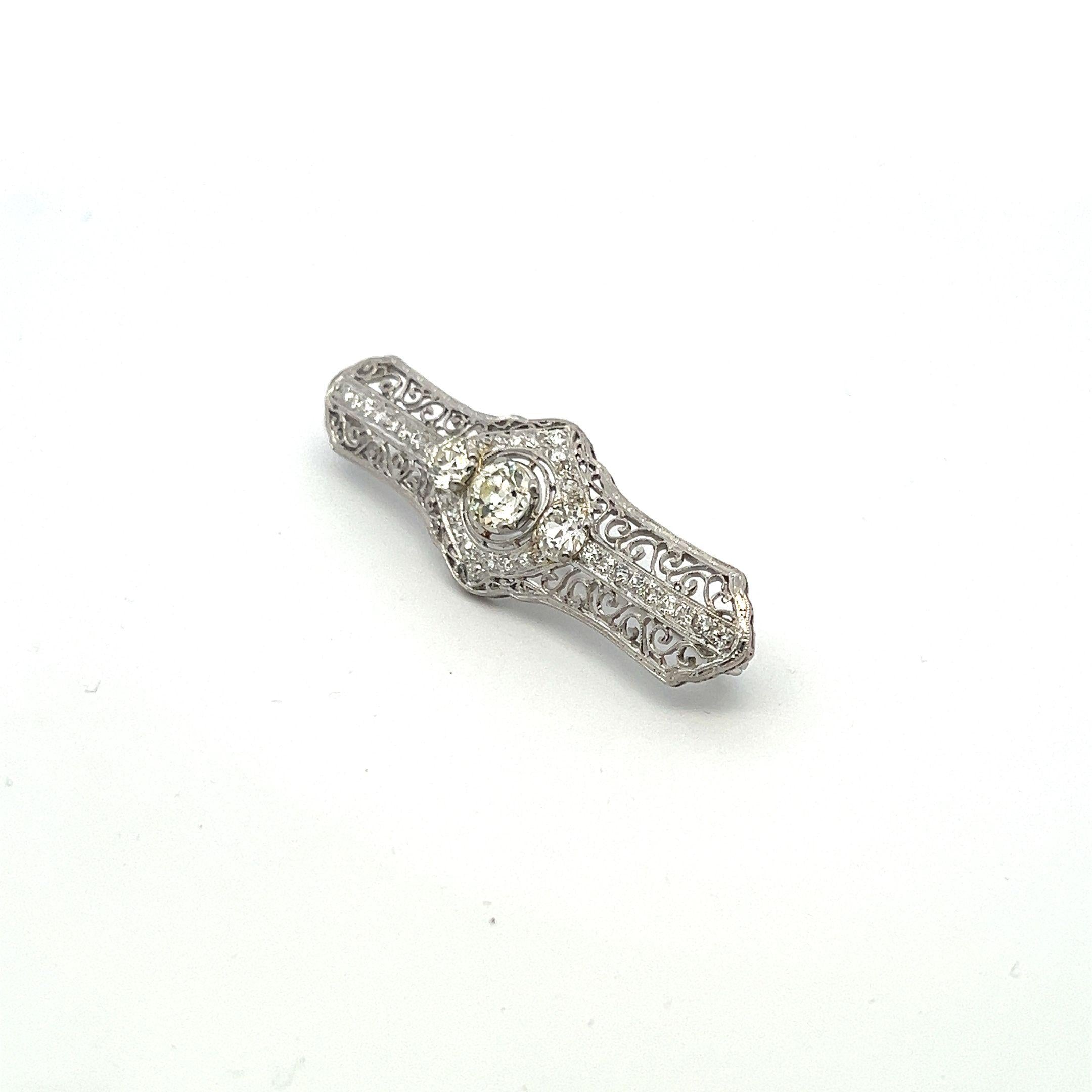 Platinum Pin Brooch with 2.06 Carat Old European & Round J VS1 Diamonds