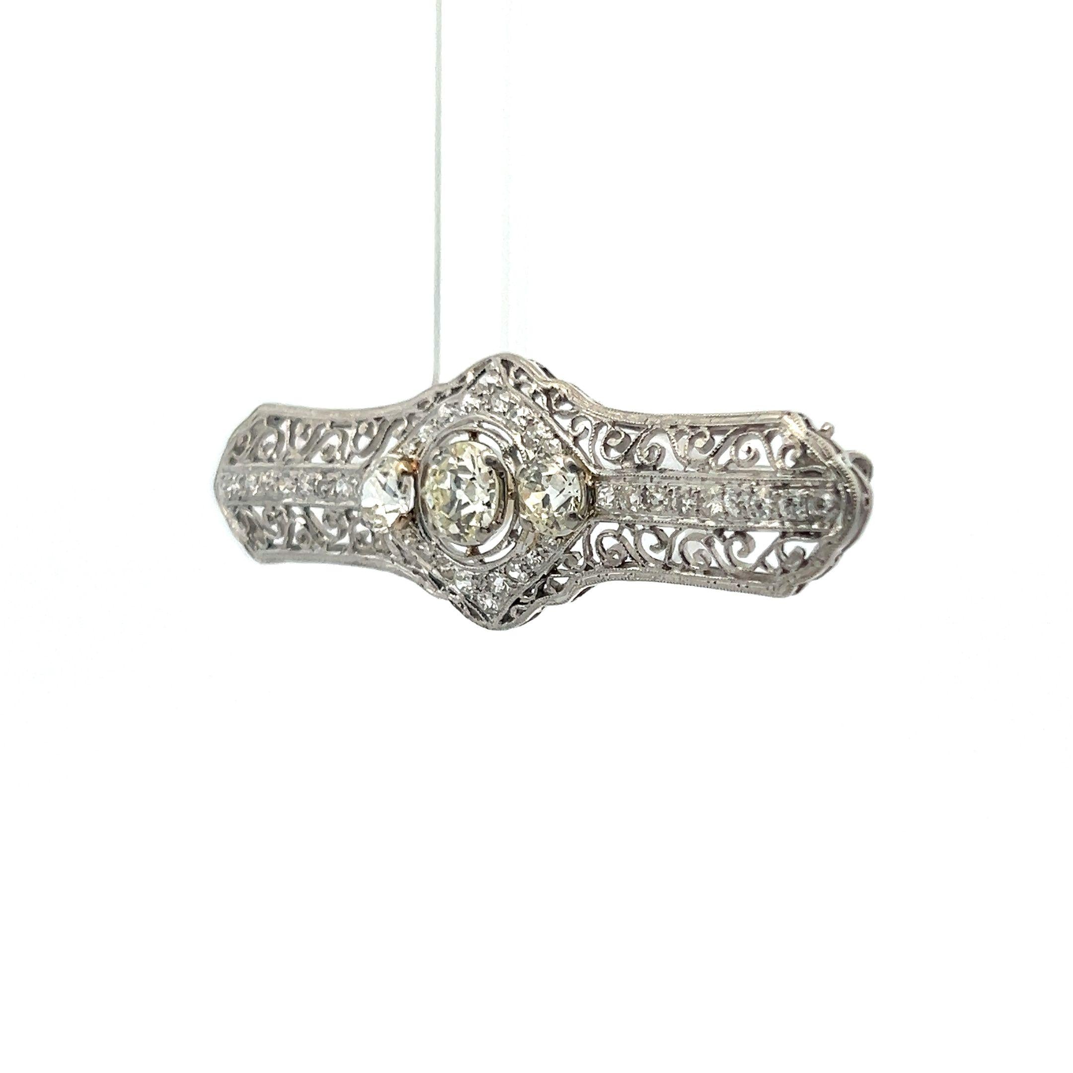 Platinum Pin Brooch with 2.06 Carat Old European & Round J VS1 Diamonds