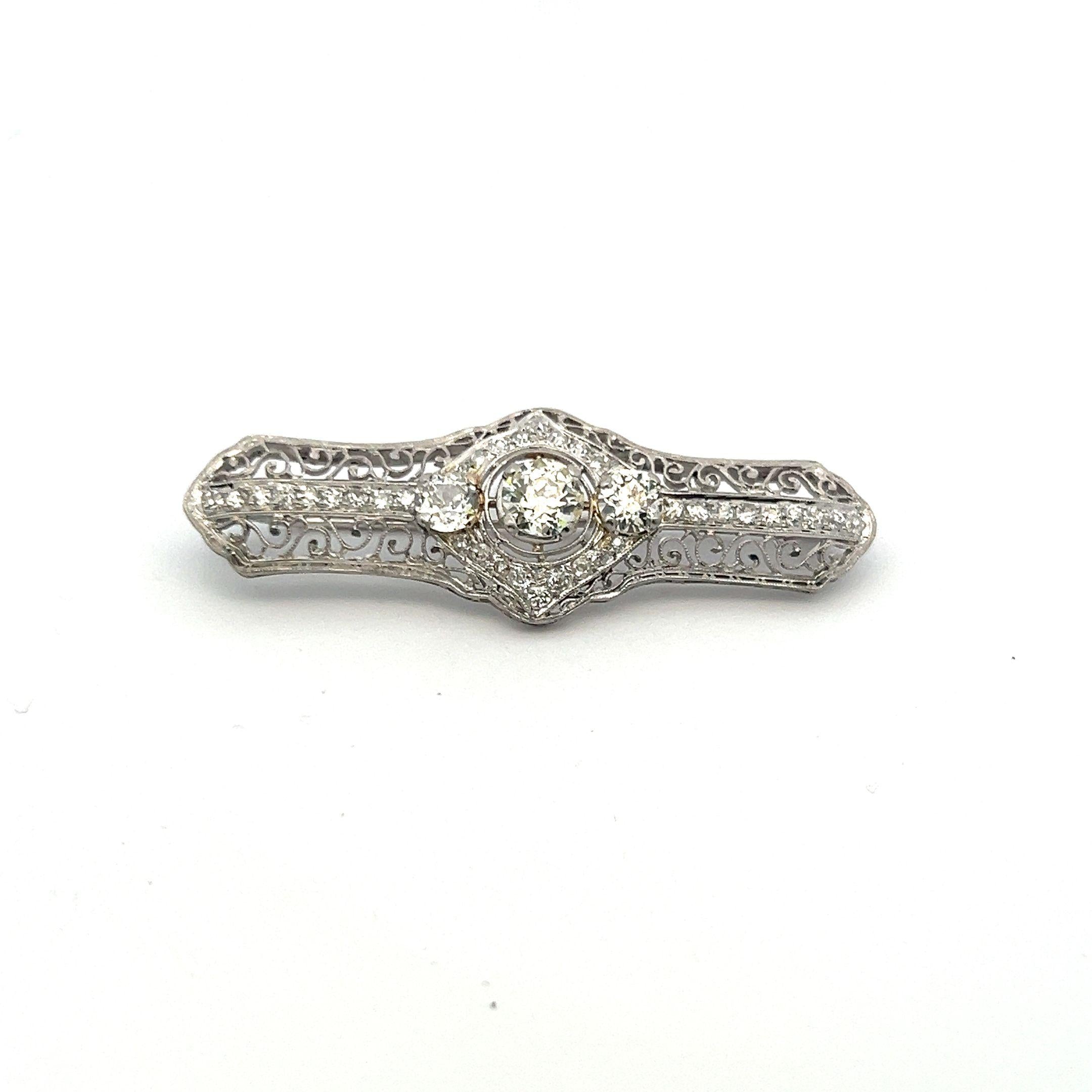 Platinum Pin Brooch with 2.06 Carat Old European & Round J VS1 Diamonds