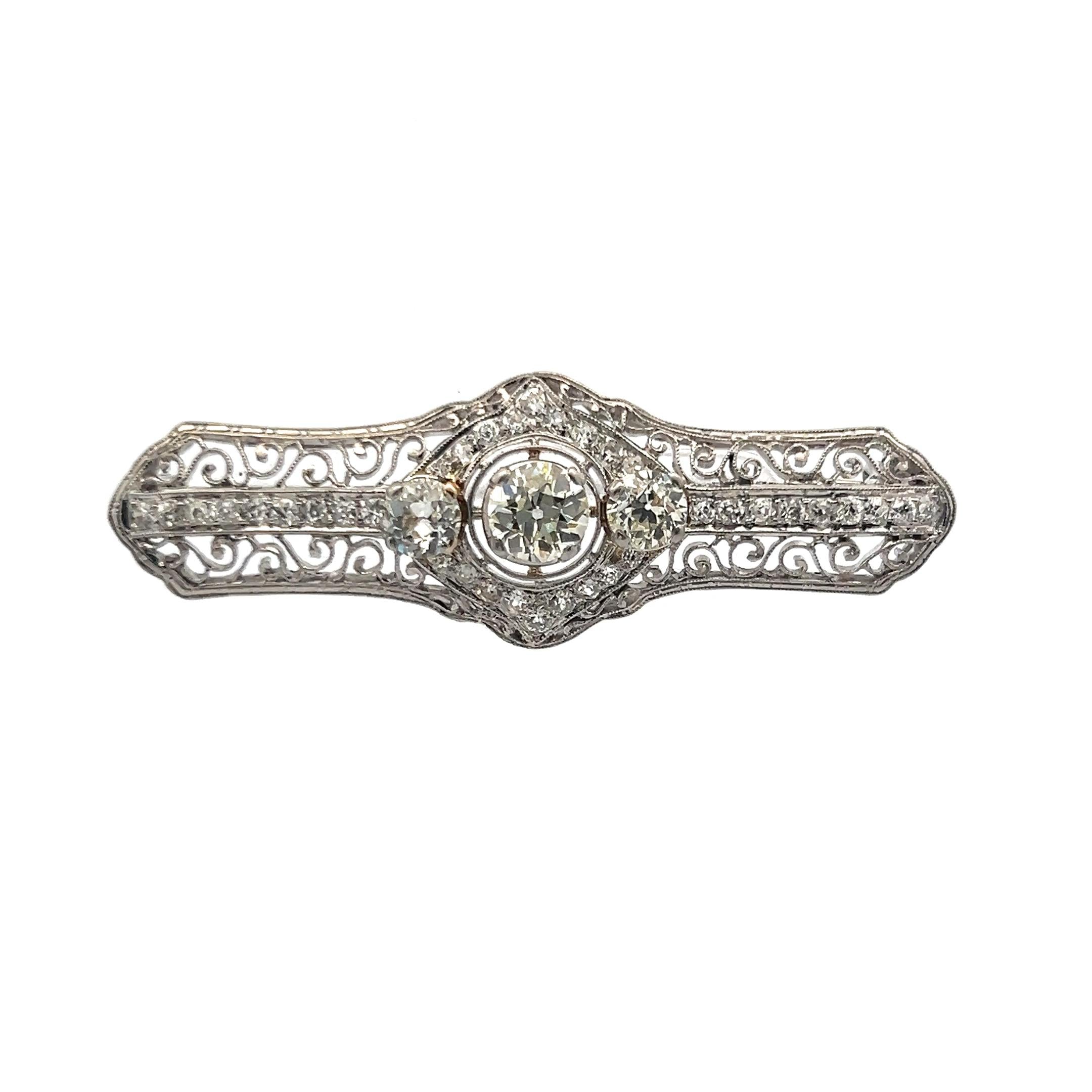 Platinum Pin Brooch with 2.06 Carat Old European & Round J VS1 Diamonds