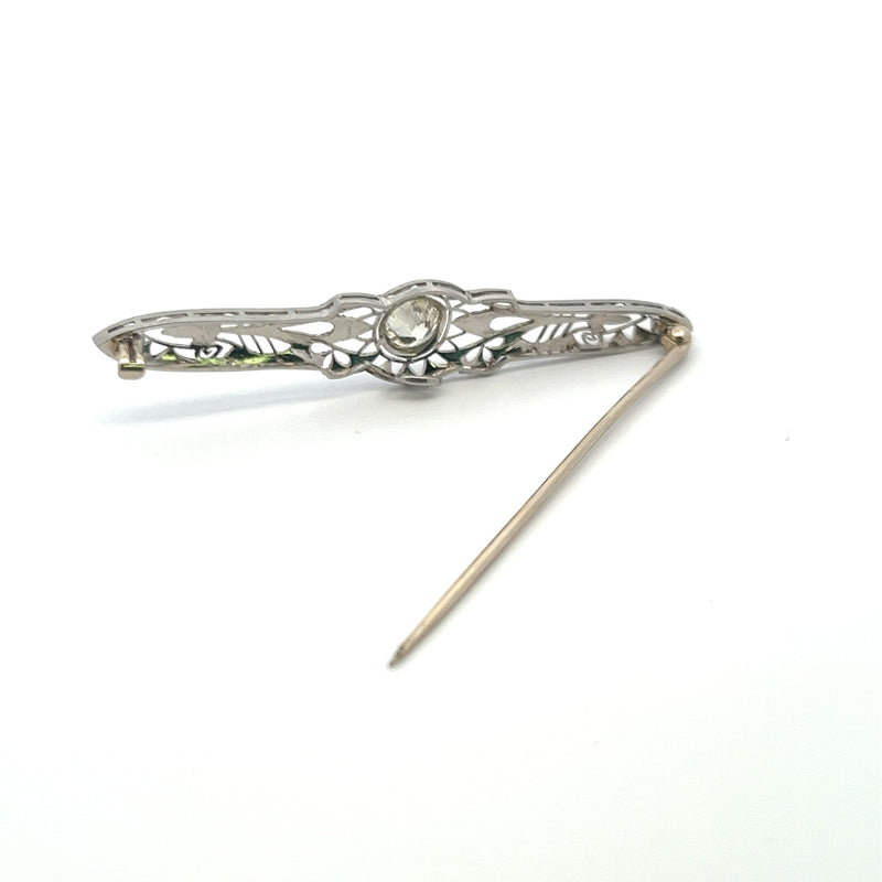 Antique Filigree 1.24 Carat Old European Cut M I1 Diamond Platinum Pin