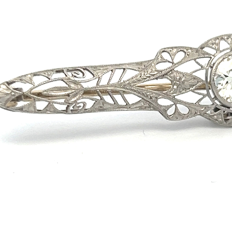 Antique Filigree 1.24 Carat Old European Cut M I1 Diamond Platinum Pin