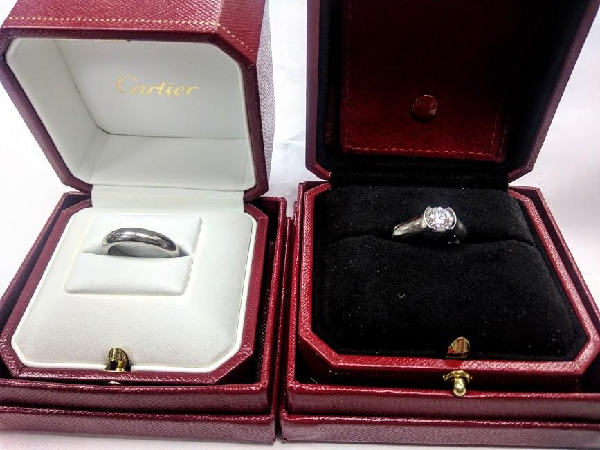 Cartier Platinum Engagement Ring and band 1.06 Carat Round Diamond F VVS1 GIA