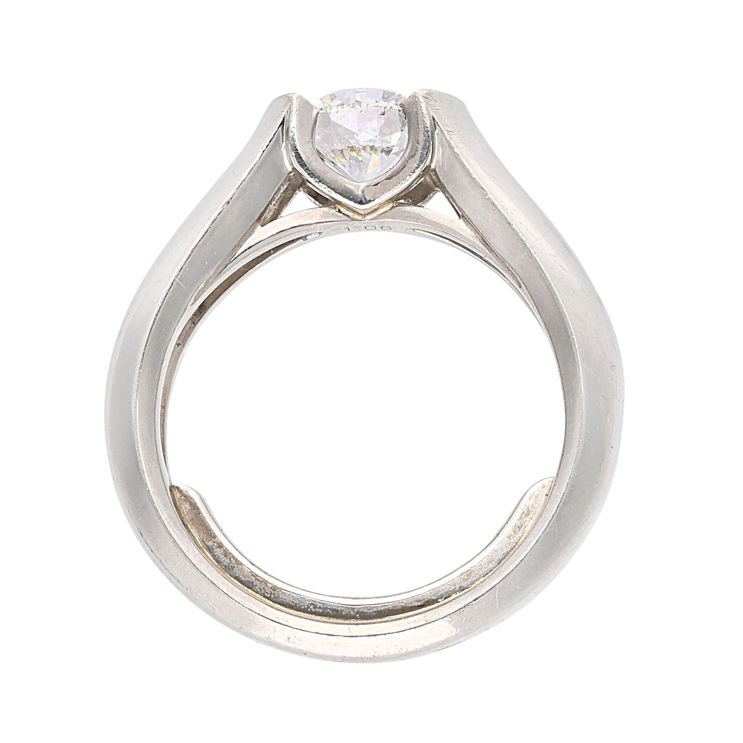 Cartier Platinum Engagement Ring and band 1.06 Carat Round Diamond F VVS1 GIA