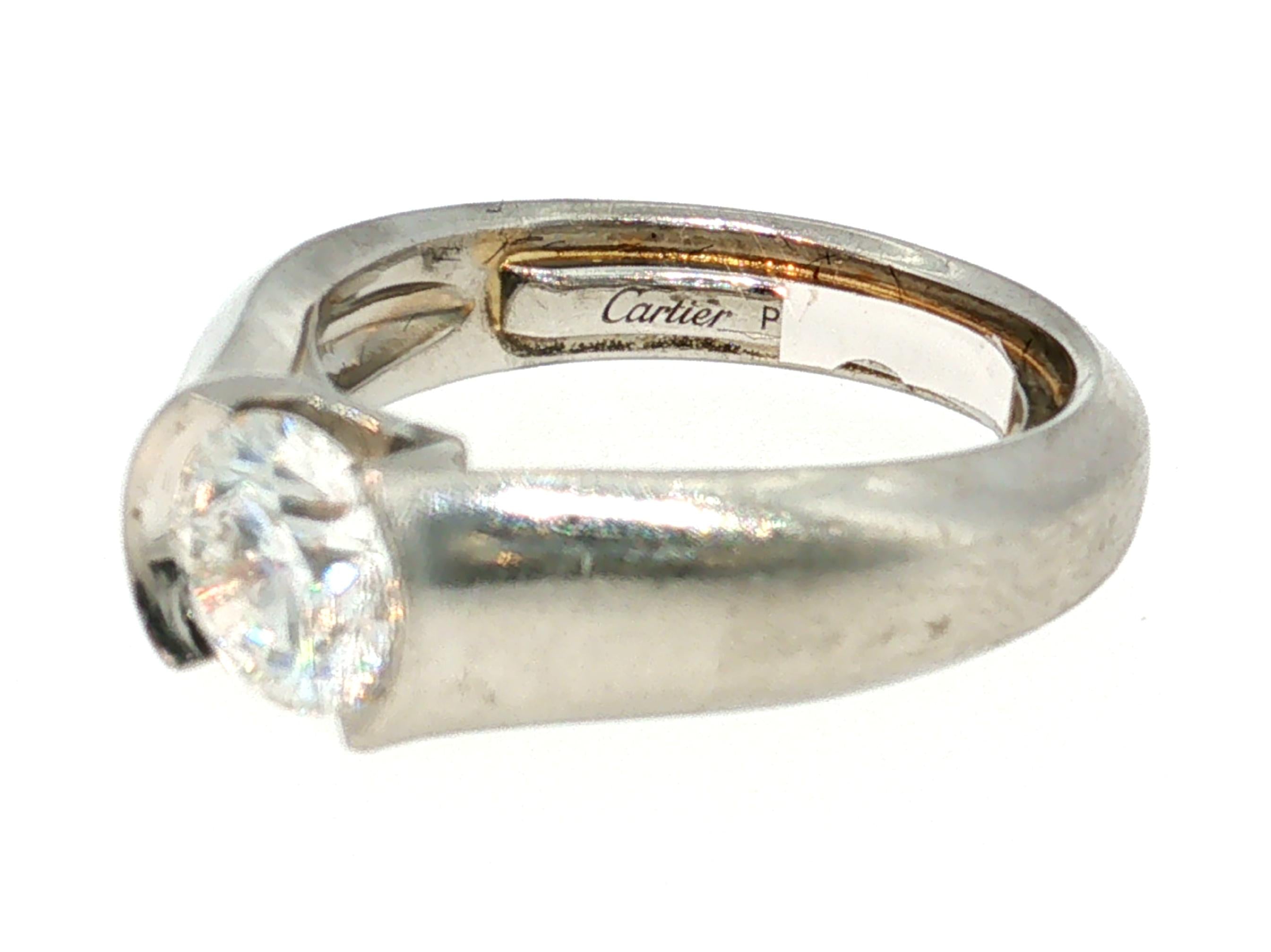 Cartier Platinum Engagement Ring and band 1.06 Carat Round Diamond F VVS1 GIA