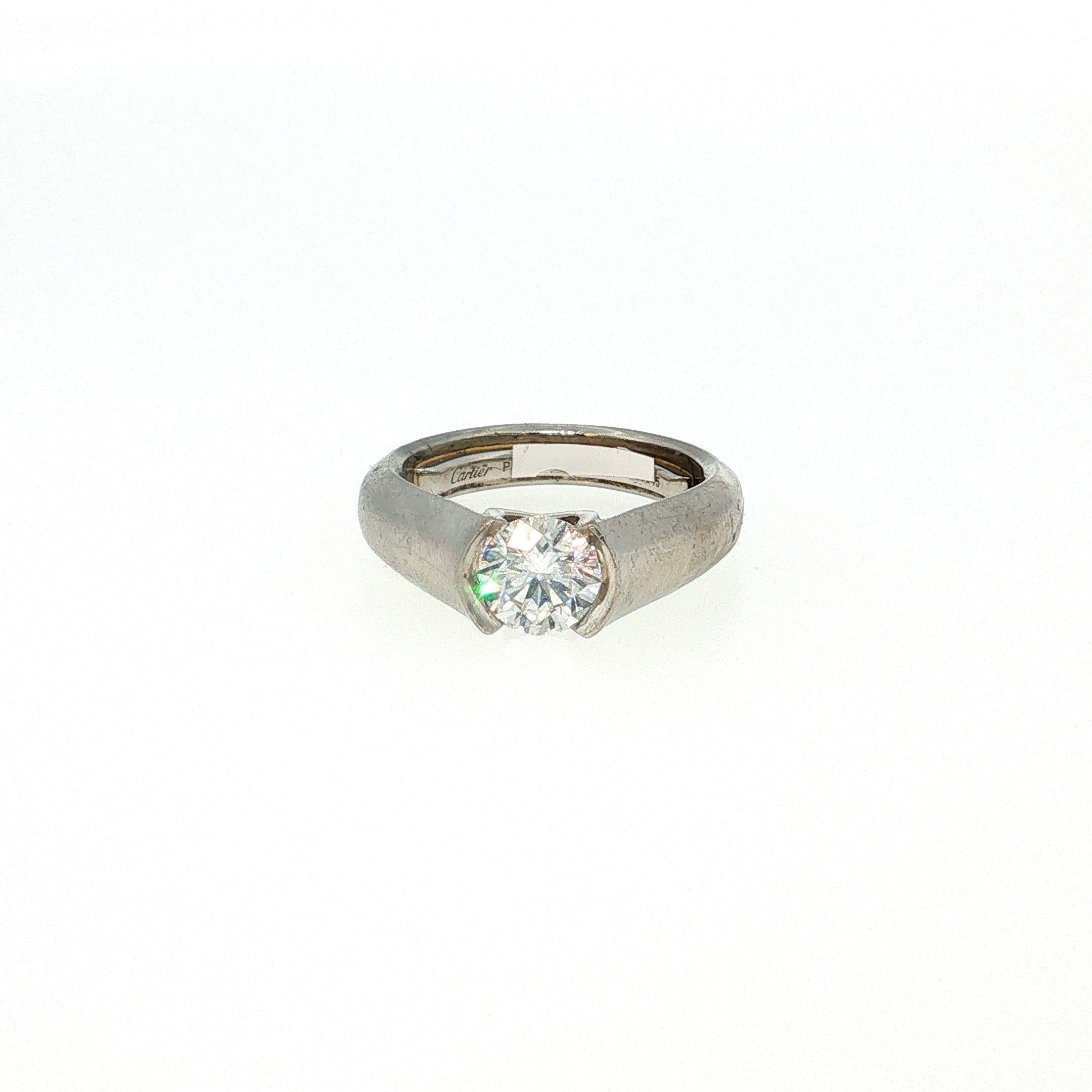 Cartier Platinum Engagement Ring and band 1.06 Carat Round Diamond F VVS1 GIA