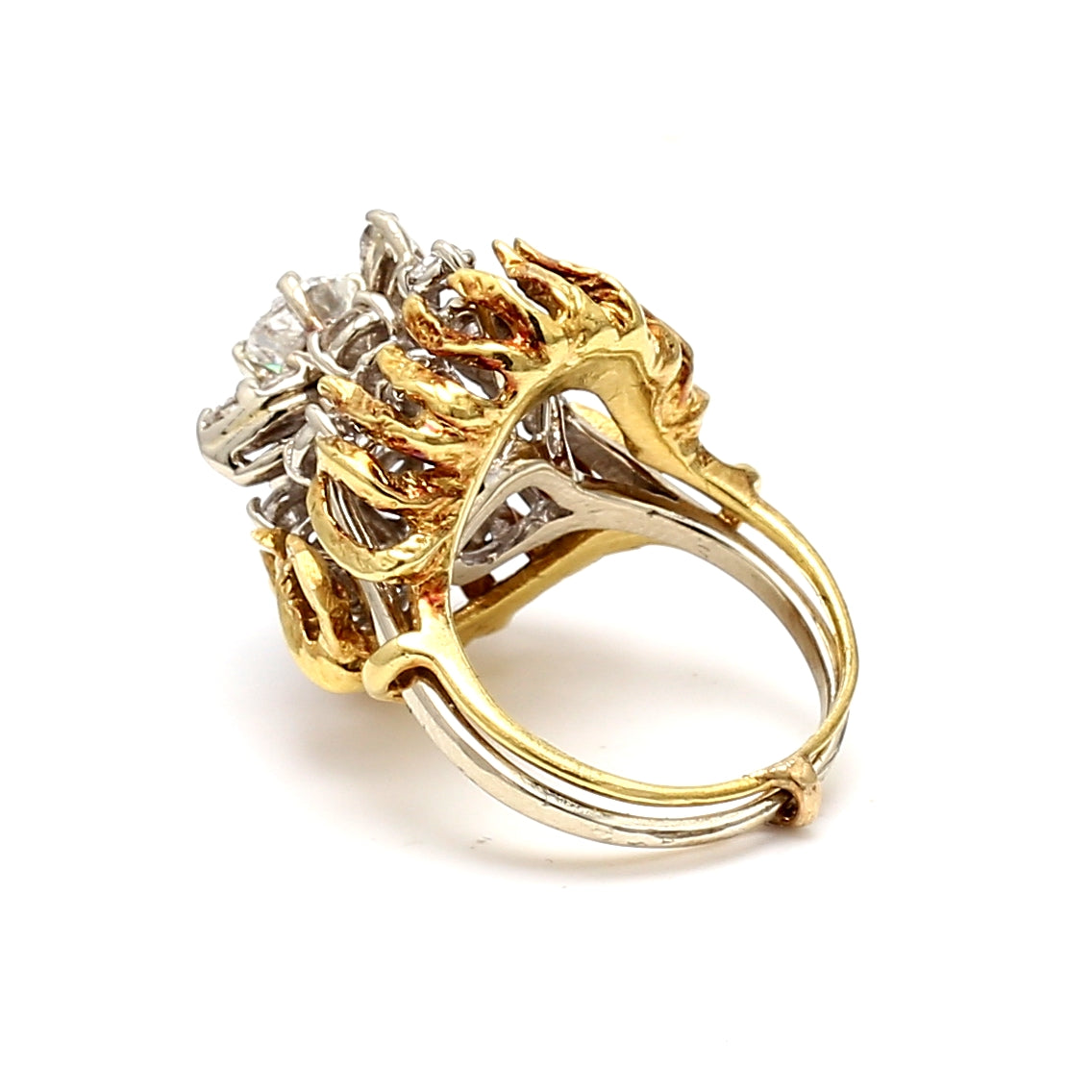 1.37 Carat Round Brilliant Diamond 18 Karat Two Tone Gold/Platinum Cocktail Ring