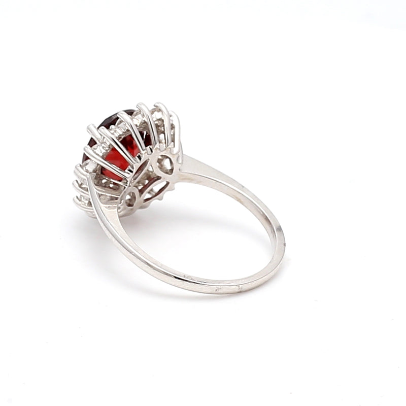 3.25 Carat Red Gem Stone and 0.50 Carat Diamond 14 Karat White Gold Halo Ring