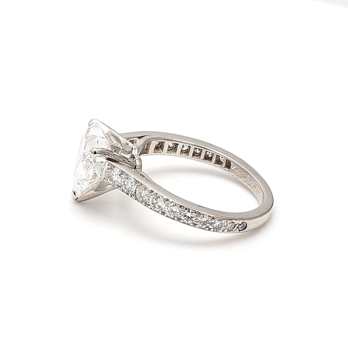 Cartier Platinum Engagement Ring 3.41 Carat Heart & Round Diamonds E VVS2 GIA