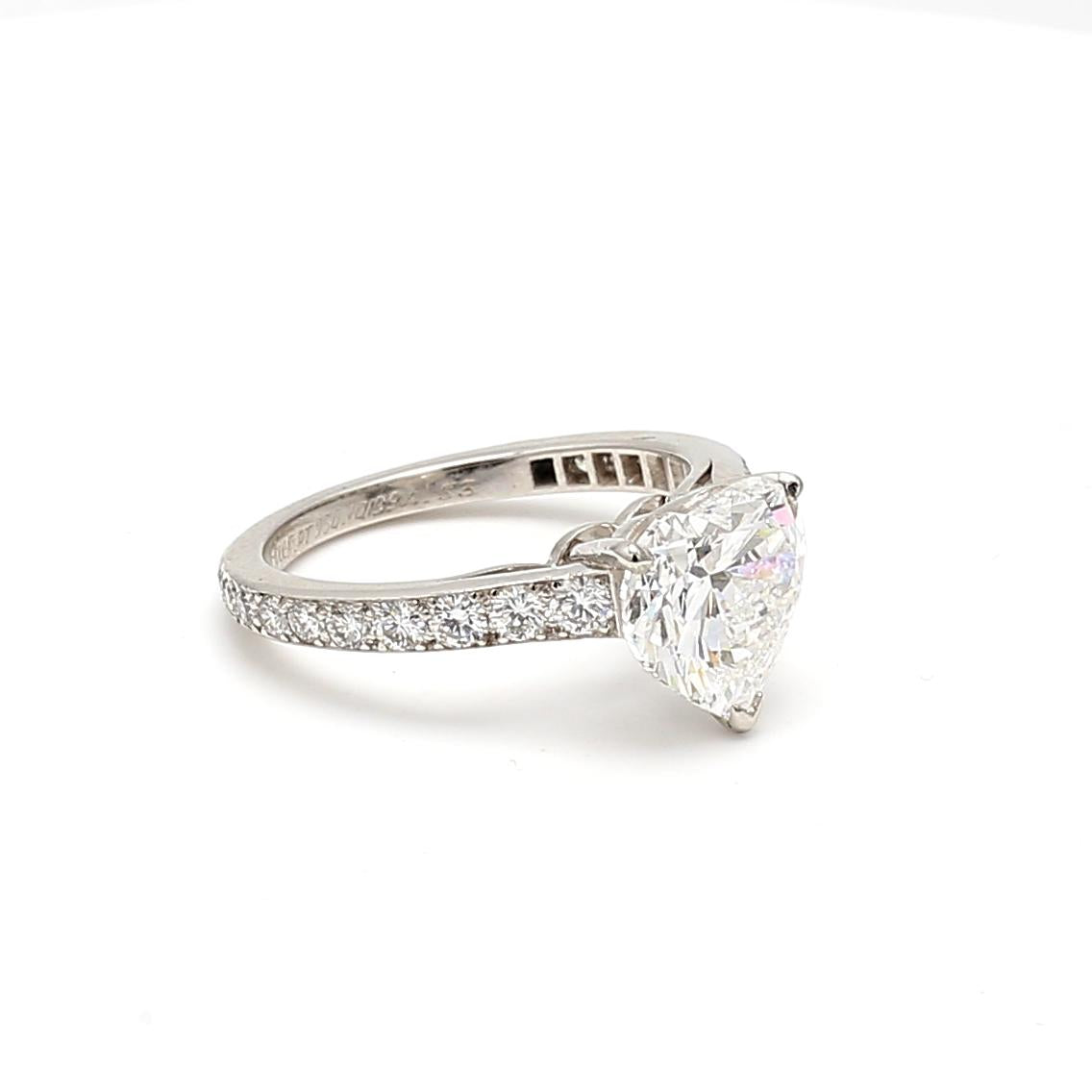 Cartier Platinum Engagement Ring 3.41 Carat Heart & Round Diamonds E VVS2 GIA