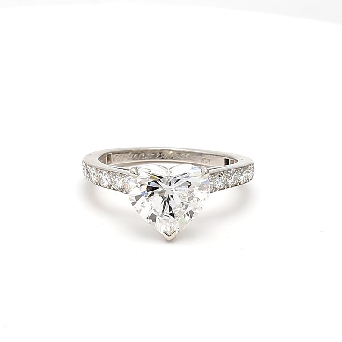 Cartier Platinum Engagement Ring 3.41 Carat Heart & Round Diamonds E VVS2 GIA