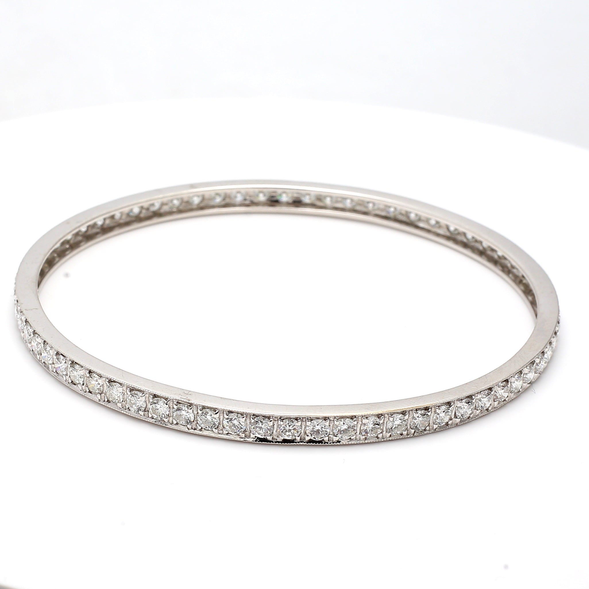 17.64 Carat Round Brilliant J SI2 Diamond Platinum Bangle Bracelet