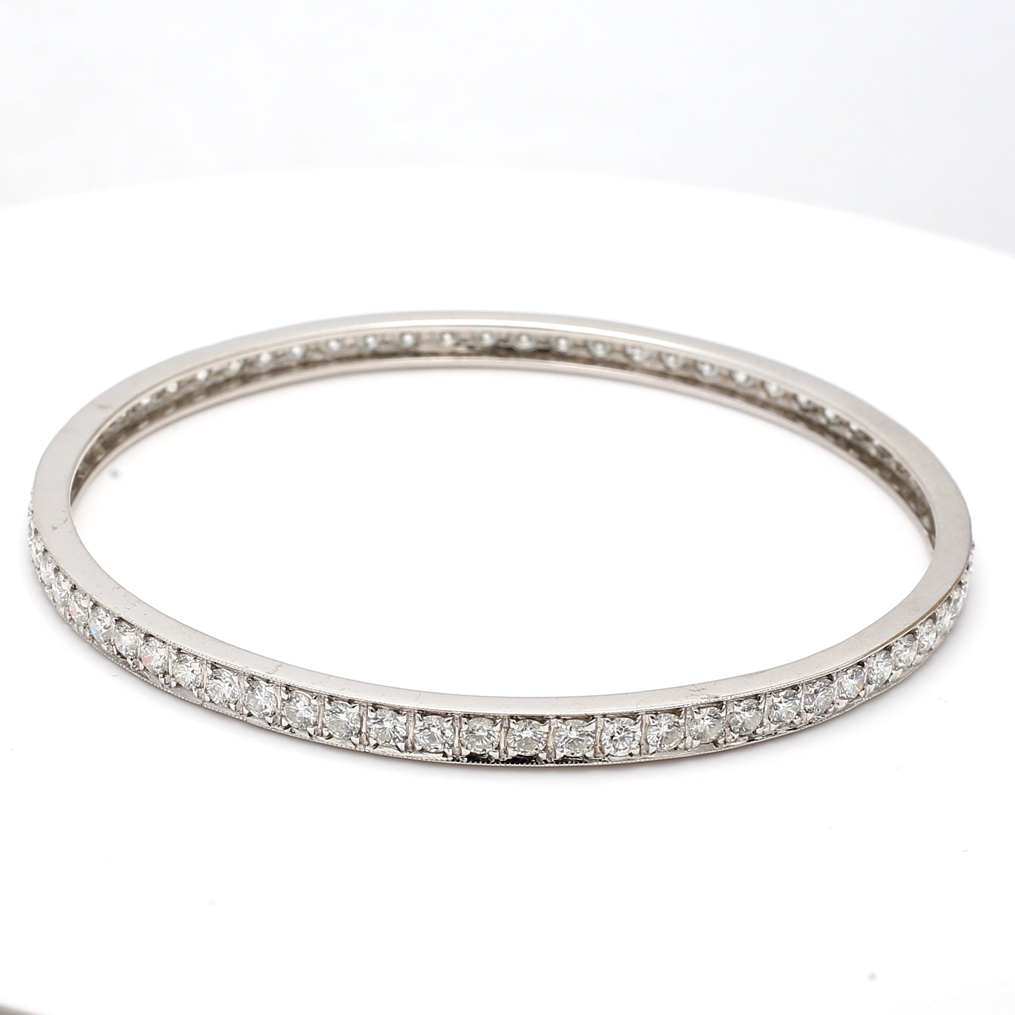 17.64 Carat Round Brilliant J SI2 Diamond Platinum Bangle Bracelet