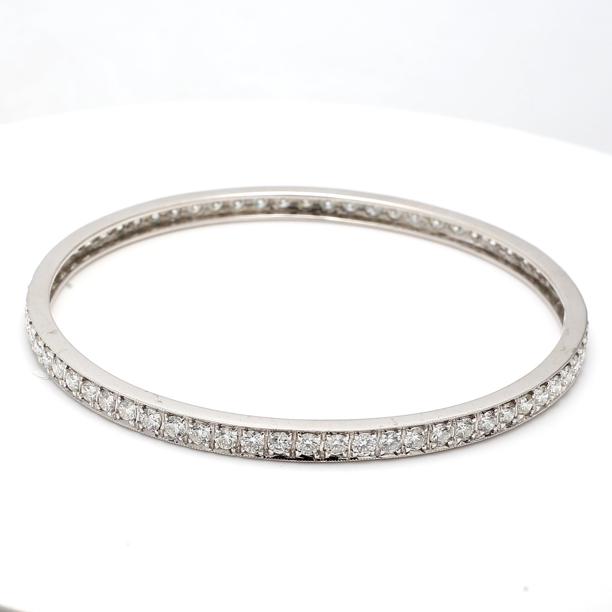 17.64 Carat Round Brilliant J SI2 Diamond Platinum Bangle Bracelet