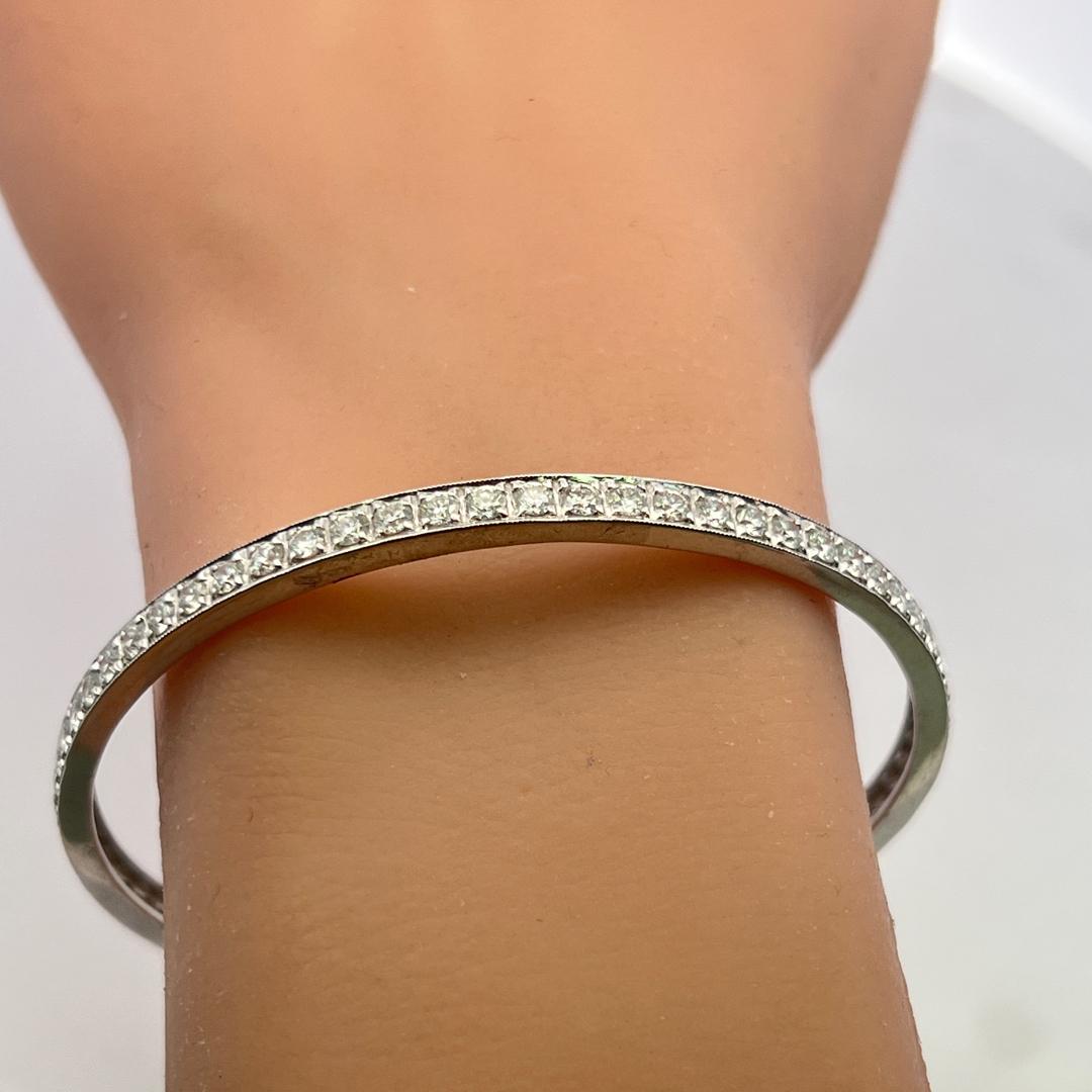 Vintage 18K White Gold Bangle Bracelet with 11.76 Carat Round J SI2 Diamonds