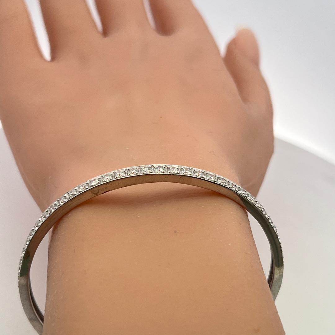 Vintage 18K White Gold Bangle Bracelet with 11.76 Carat Round J SI2 Diamonds